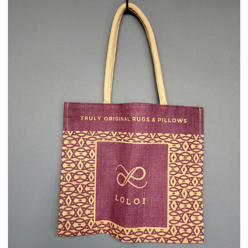Loloi Jute Tote Bag One Size Burgundy TanReusable Shopping Market Burlap